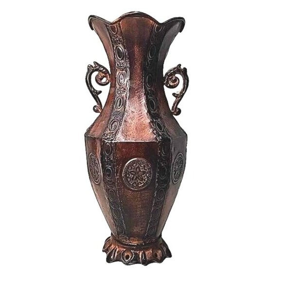 Vintage Metalware Embossed Ornate Rustic Bronze Look Urn With Handles 13 inches - Picture 3 of 5